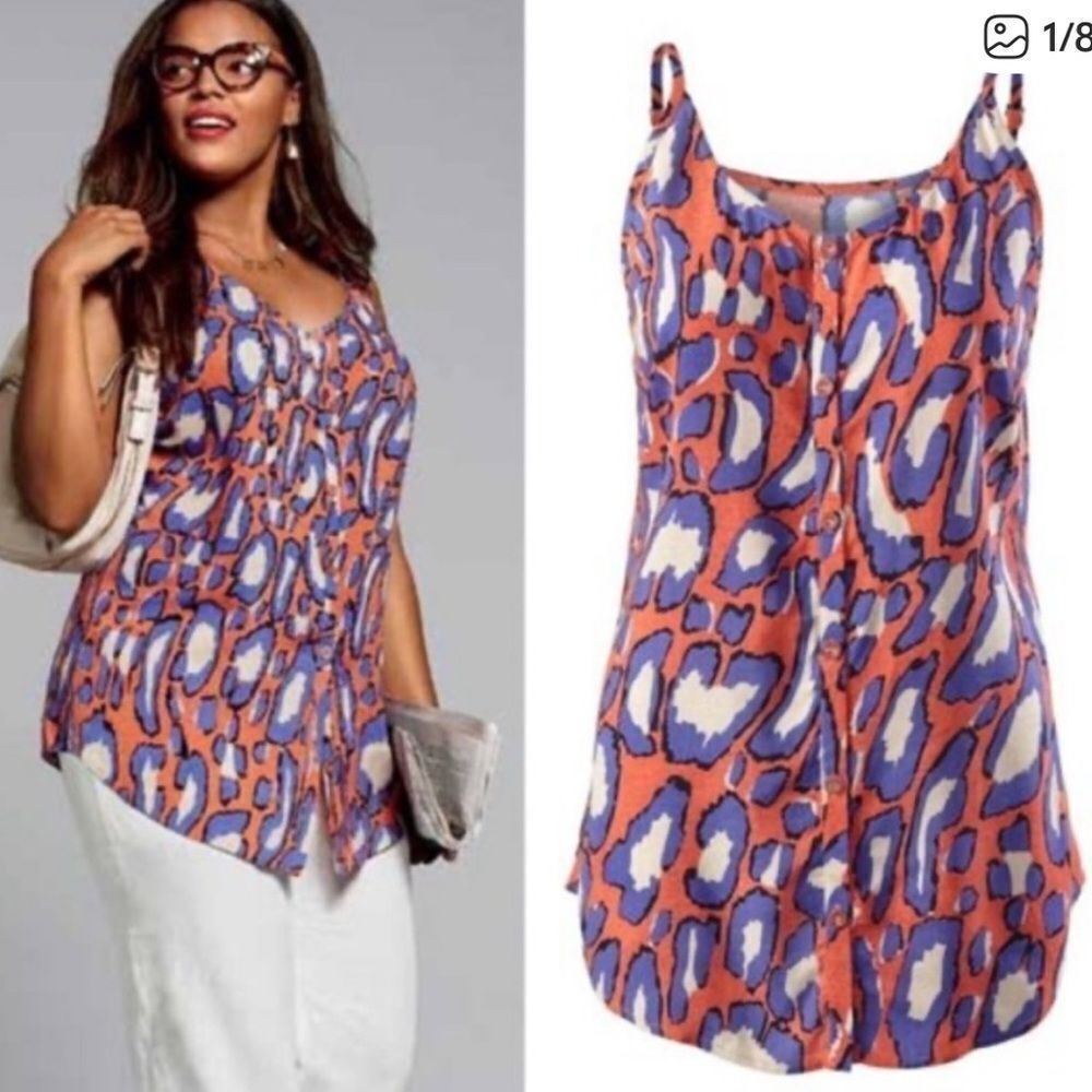 Cabi Isla Cami Tank Animal Print Orange Purple